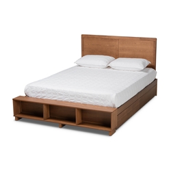 Baxton Studio Tamsin Modern Transitional Ash Walnut Brown Finished Wood Full Size 4-Drawer Platform Storage Bed with Built-In Shelves